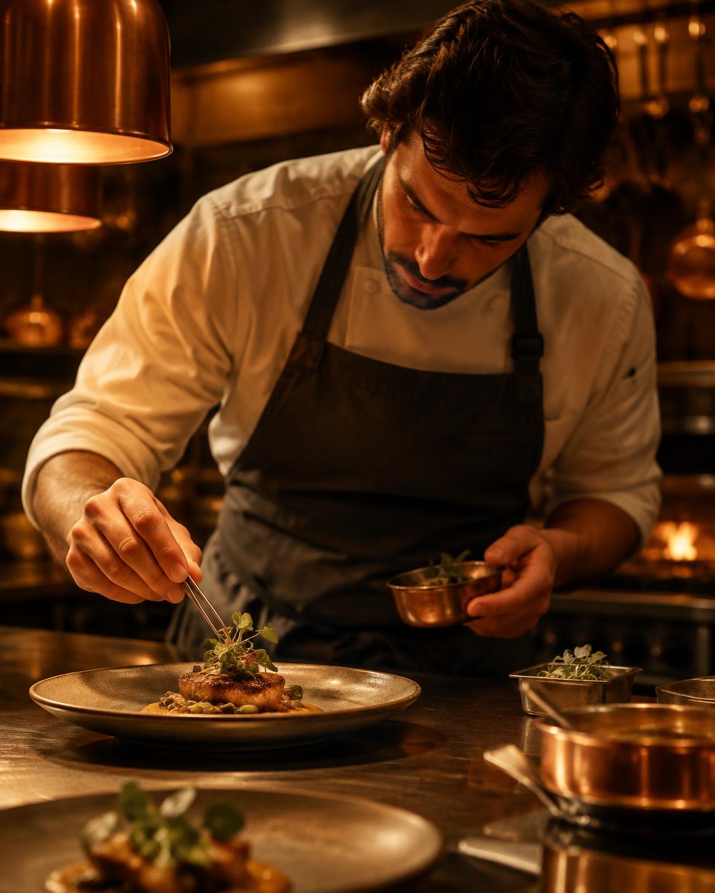 Chef plating a dish